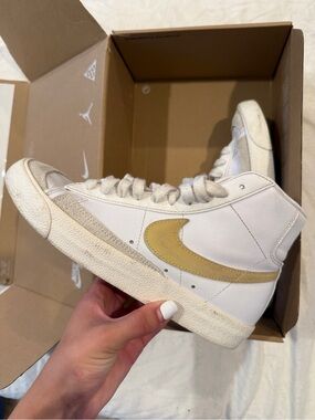 Nike Women’s White High-Top Sneakers with Beige Swoosh